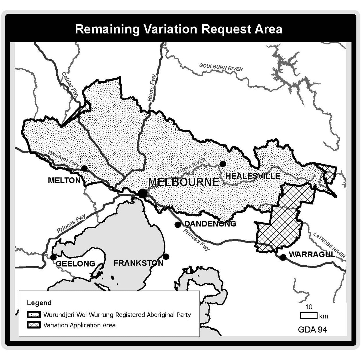 Decision Area data: a map detailing the remaining section 155 request for boundary variation from the Wurundjeri Woi Wurrung Cultural Heritage Aboriginal Corporation. 